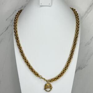 Vintage Chunky Panther Cat Charm Front Hook Gold Tone Necklace ✨